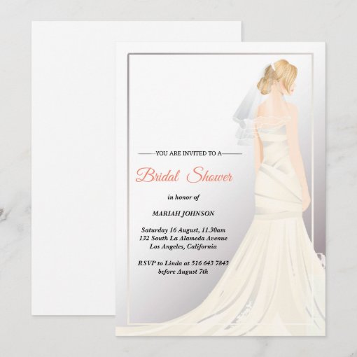 Elegant Wedding Dress Bridal Shower Invitation Zazzle