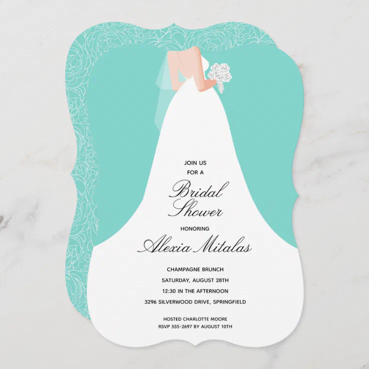 Elegant Wedding Dress Bridal Shower Invitations Zazzle