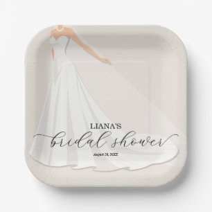 Elegant Wedding Dress Bridal Shower Paper Plates