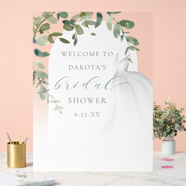 Elegant Wedding Dress Bridal Shower Welcome Acrylic Sign (Wedding)