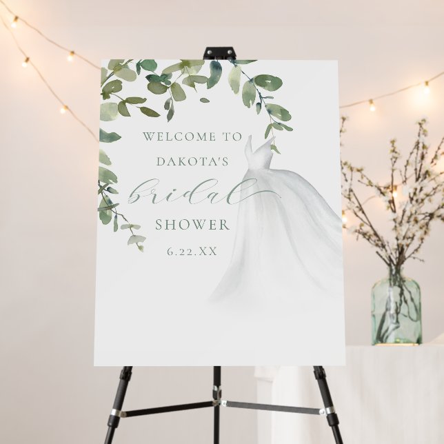 Elegant Wedding Dress Bridal Shower Welcome Foam Board (In Situ (Stand))