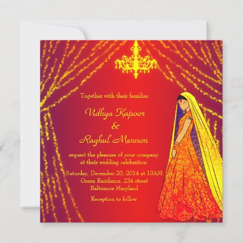 Elegant Wedding Dress Lights Chandelier Invitation