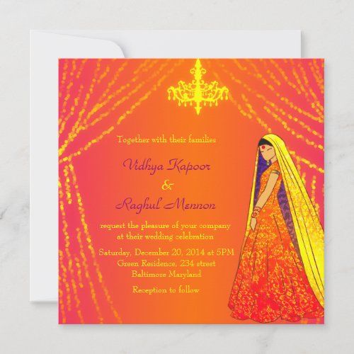 Elegant Wedding Dress Lights Chandelier Invitation