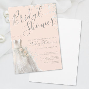 Elegant Wedding Dress Peach Bridal Shower Invitation