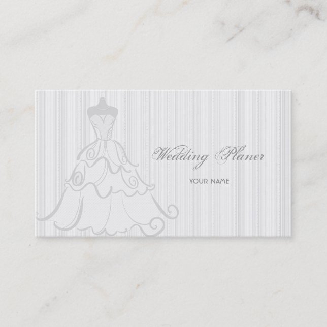 Elegant Wedding Dress White And Gray Business Card (Front)