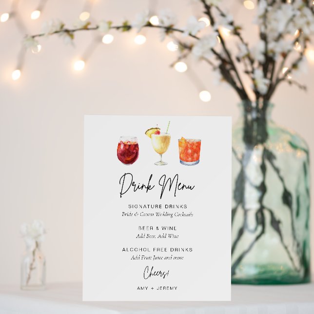 Elegant Wedding Drink Menu Cocktails Illustration Foam Board (In Situ (Wedding))