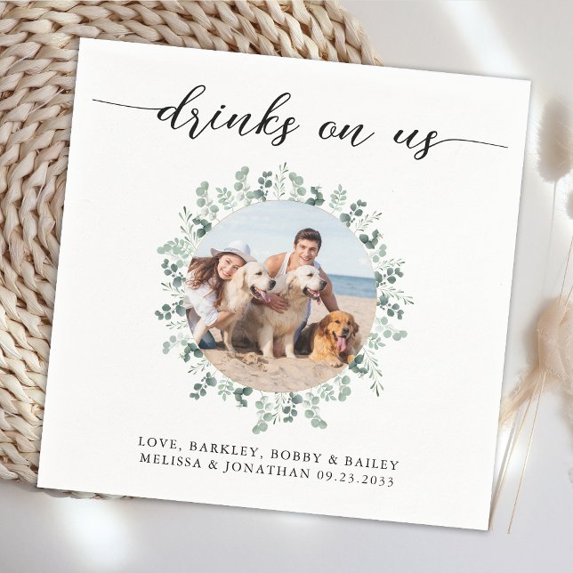 Elegant Wedding Drinks On Us Modern Photo Pet Dog  Napkins (Creator Uploaded)
