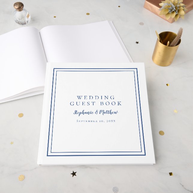 Elegant Wedding Dusty Blue & White Guest Book (Front Open)