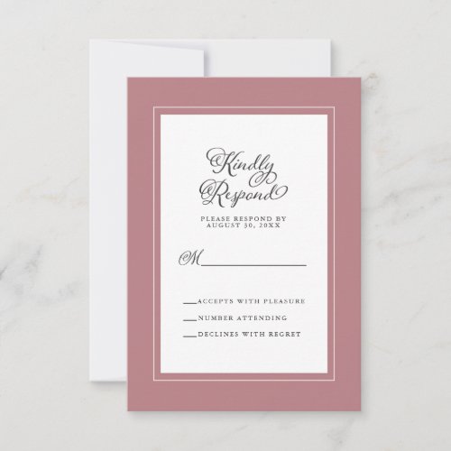 Elegant Wedding Enclosure Dusty Rose and White RSVP Card