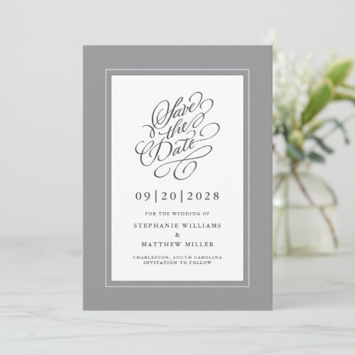 Elegant Wedding Engagement Calligraphy Script Gray Save The Date