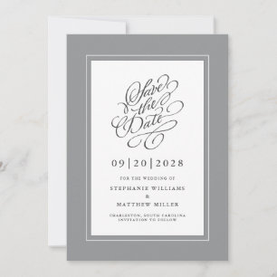 Elegant Wedding Engagement Calligraphy Script Gray Save The Date