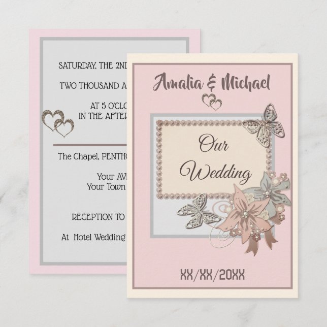 Elegant, wedding, engagement invitation, butterfly invitation (Front/Back)