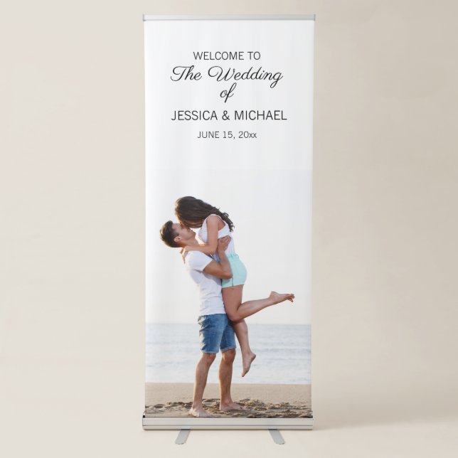 Elegant Wedding Engagement Photo Welcome Retractable Banner (Front)