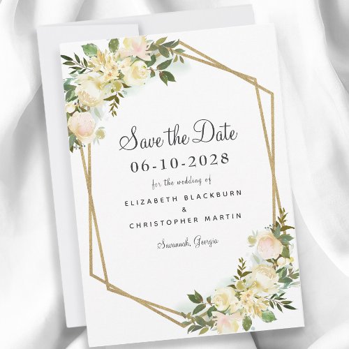 Elegant Wedding Engagement Watercolor Floral Gold Save The Date