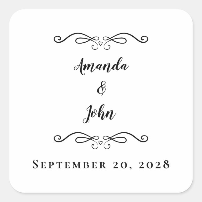 Elegant Wedding Envelope Favor Thank You Black Square Sticker (Front)