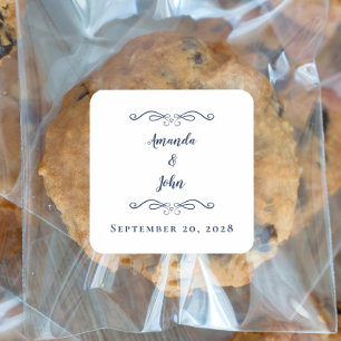 Elegant Wedding Envelope Favor Thank You Blue Square Sticker