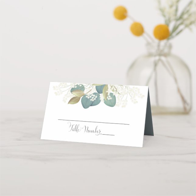 Elegant Wedding Eucalyptus and Gold Foliage Place Card (Front)