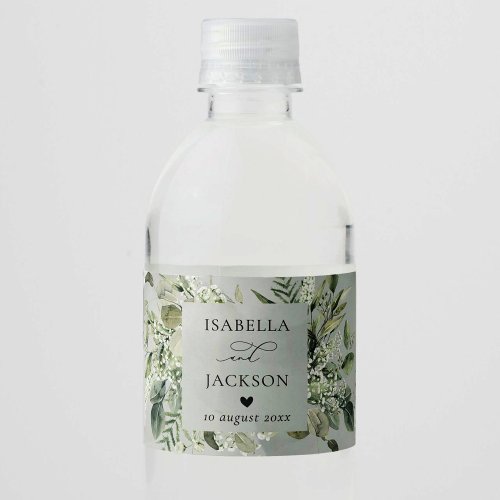 Elegant Wedding Eucalyptus Green Foliage Botanical Water Bottle Label