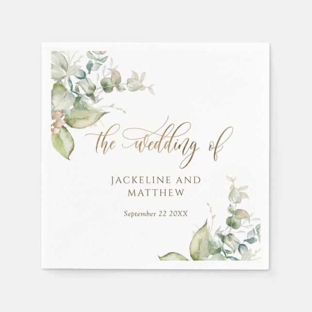 Elegant Wedding Eucalyptus Greenery Napkins (Front)