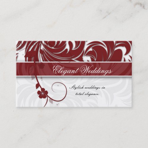 Elegant Wedding Event Planner Floral Leaf Red Business Cards