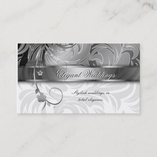 Customizable Elegant Wedding Event Planner Floral Leaf Silver Business Cards