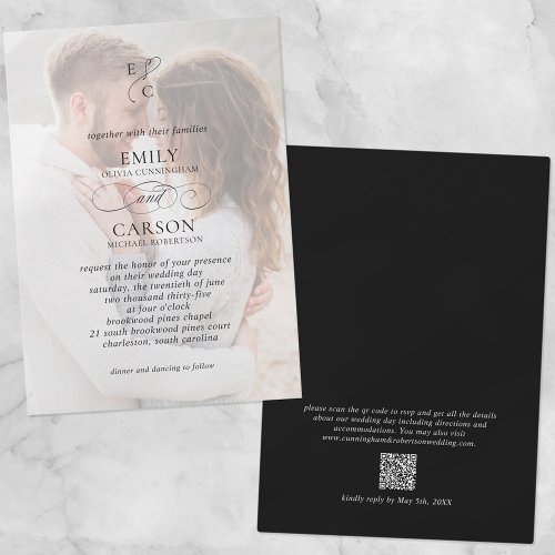 Elegant Wedding Faded Photo Modern Monogram Logo  Invitation