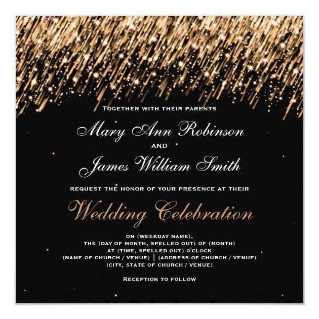 Elegant Wedding Falling Stars Gold Invitation