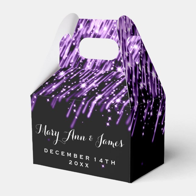 Elegant Wedding Falling Stars Purple Favor Boxes (Front Side)