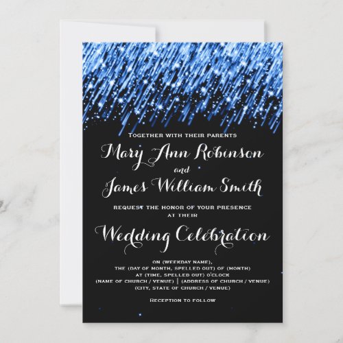 Elegant Wedding Falling Stars Sapphire Blue Personalized Invitations