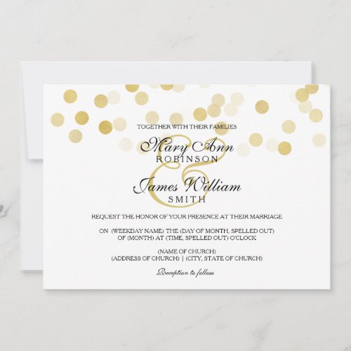 Elegant Wedding Faux Gold Foil Glitter Lights Invitation