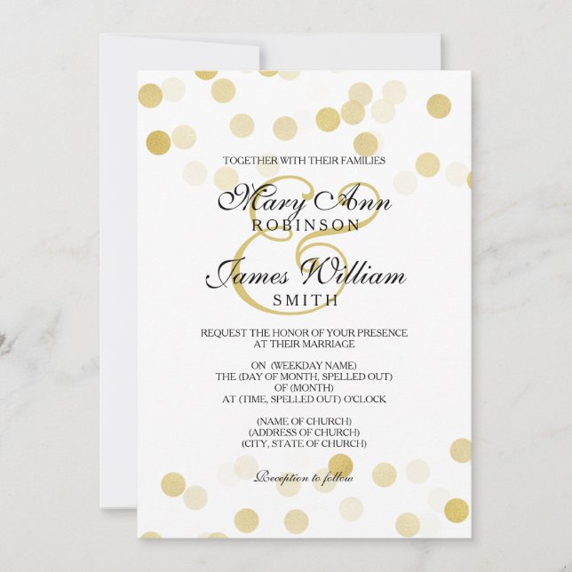 Elegant Wedding Faux Gold Foil Glitter Lights Invitation (Front)