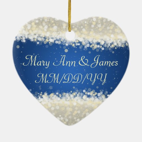 Elegant Wedding Favor Dazzling Sparkles Blue Ceramic Ornament