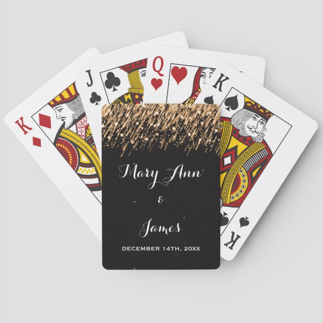 Elegant Wedding Favor Falling Stars Gold Poker Cards (Back)