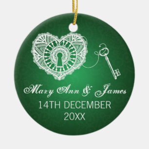 Elegant Wedding Favor Key To My Heart Green Ceramic Ornament