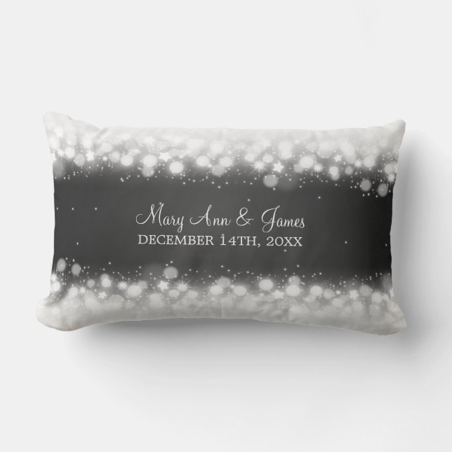 Elegant Wedding Favor  Magic Sparkle Black Lumbar Pillow (Front)
