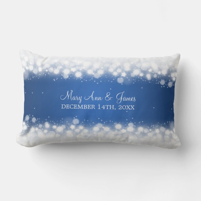 Elegant Wedding Favor  Magic Sparkle Blue Lumbar Pillow (Front)