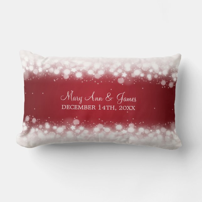 Elegant Wedding Favor  Magic Sparkle Red Lumbar Pillow (Front)