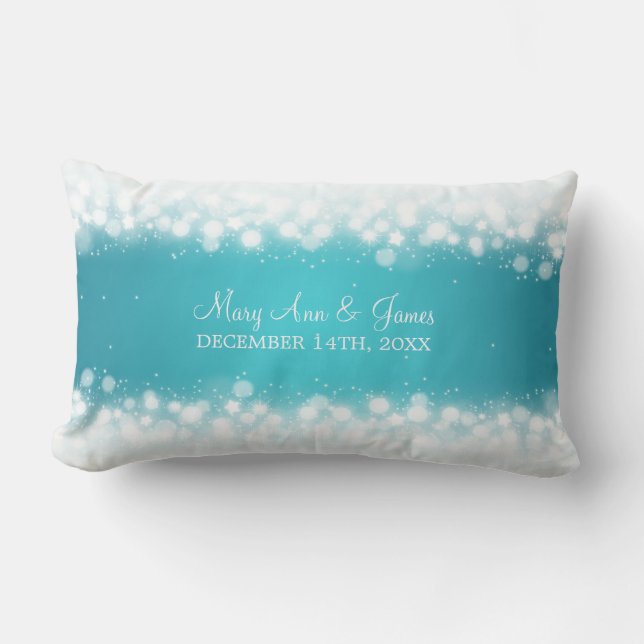 Elegant Wedding Favor  Magic Sparkle Turquoise Lumbar Pillow (Front)