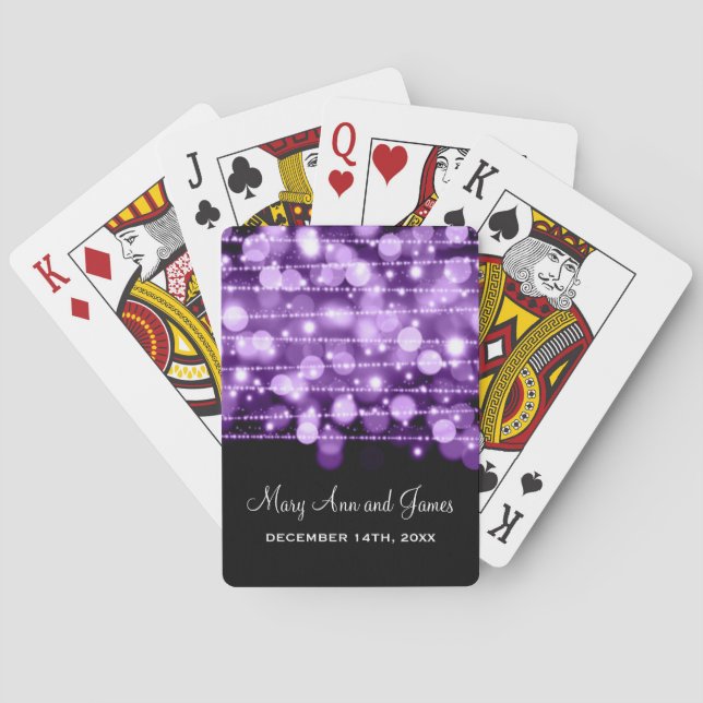 Elegant Wedding Favor Party Sparkles Purple Poker Cards (Back)