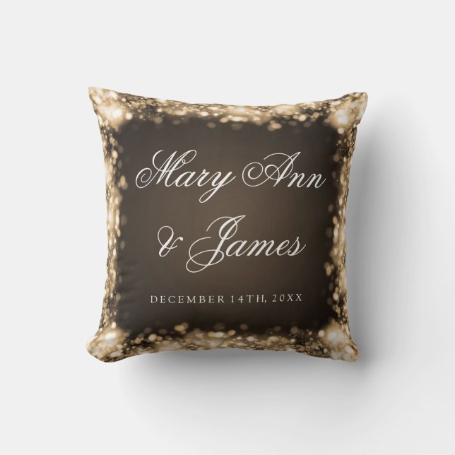 Elegant Wedding Favor Sparkling Lights Gold Throw Pillow (Front)