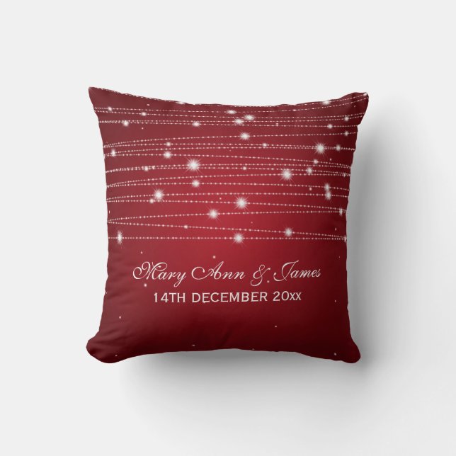Elegant Wedding Favor Sparkling Lines Red Throw Pillow (Front)