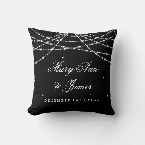 Elegant Wedding Favor Sparkling String Black Throw Pillow