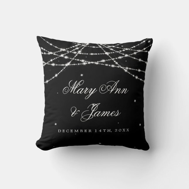 Elegant Wedding Favor Sparkling String Black Throw Pillow (Front)