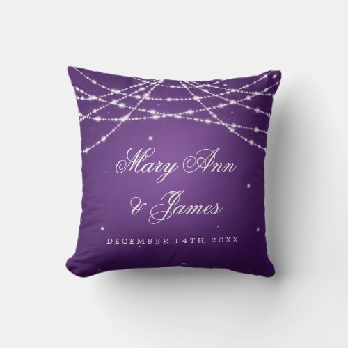 Elegant Wedding Favor Sparkling String Purple Throw Pillow