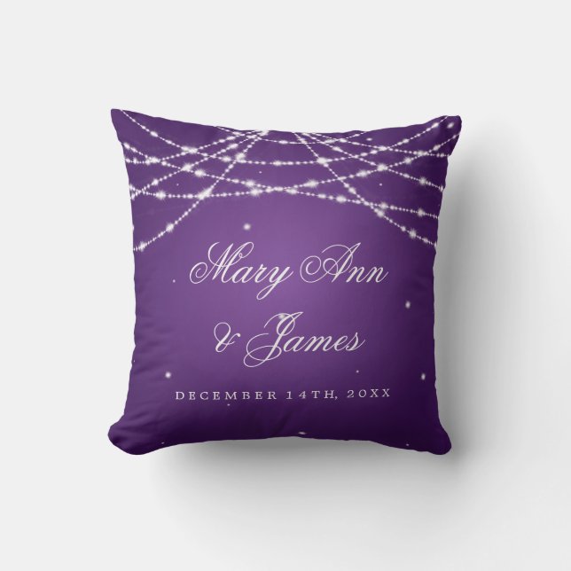 Elegant Wedding Favor Sparkling String Purple Throw Pillow (Front)