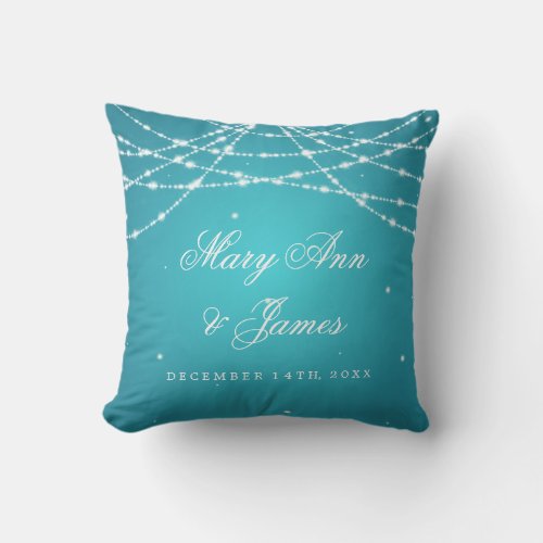 Elegant Wedding Favor Sparkling String Turquoise Throw Pillow