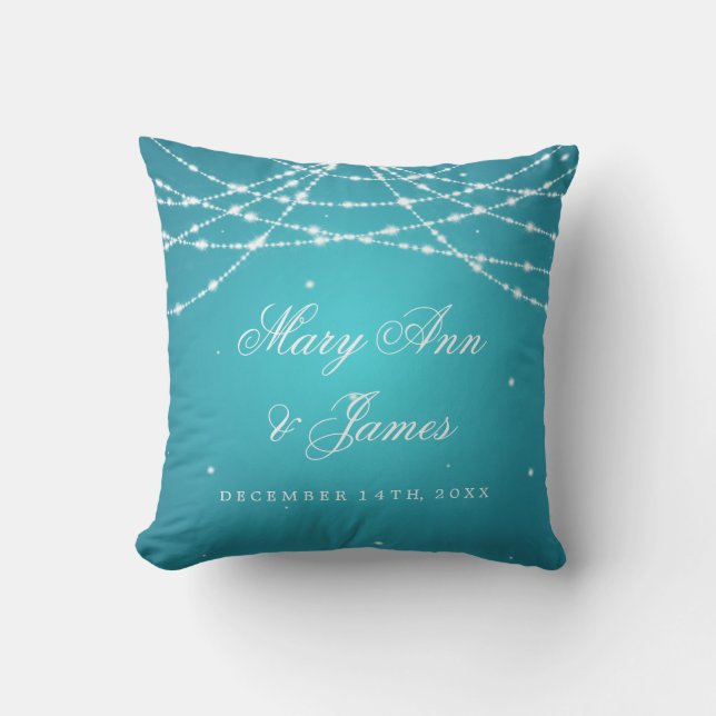 Elegant Wedding Favor Sparkling String Turquoise Throw Pillow (Front)