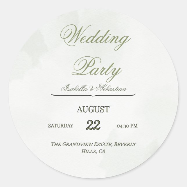 Elegant Wedding Favor Sticker (Front)