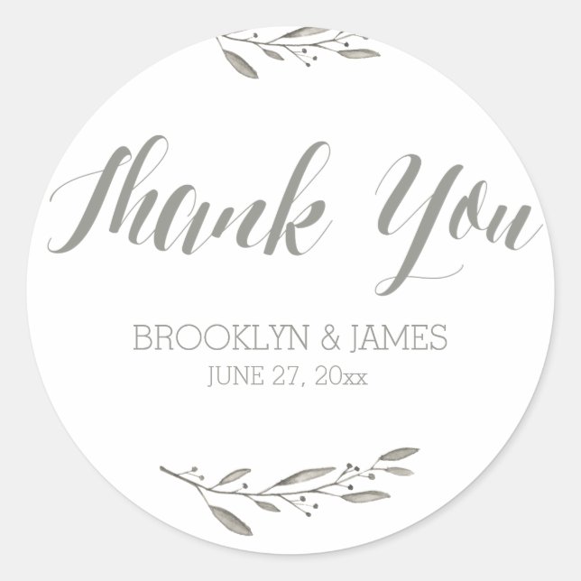 Elegant Wedding Favor Stickers Round Grey Floral (Front)