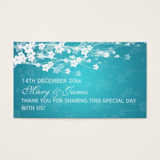 Customizable Elegant Wedding Favor Tag Cherry Blossom Blue Business Card Template